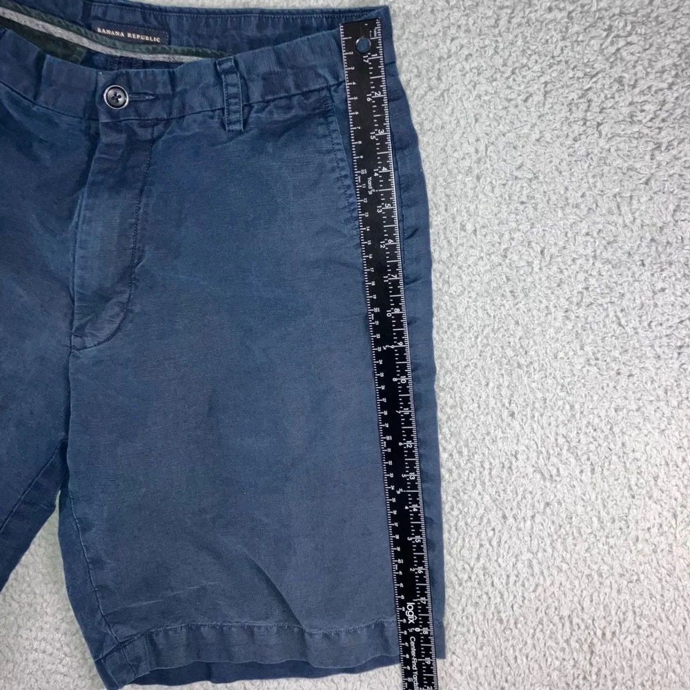 Banana Republic Shorts Men 33 Linen Cotton Blue Chino Travel Preppy‎ Casual